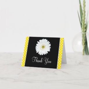 Tarjeta De Agradecimiento Gerbera blanca Daisy Yellow Polka Dot Gracias