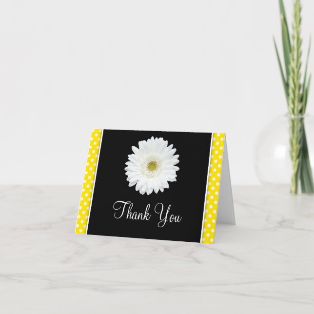 Tarjeta De Agradecimiento Gerbera blanca Daisy Yellow Polka Dot Gracias (Anverso)