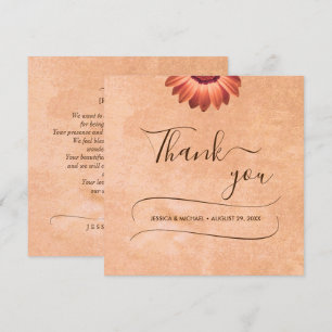 Tarjeta De Agradecimiento Gerbera Floral en Boda Abstracta de Melocotón