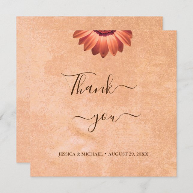 Tarjeta De Agradecimiento Gerbera Floral en Boda Abstracta de Melocotón (Anverso / Reverso)