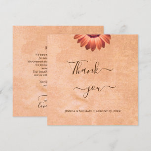 Tarjeta De Agradecimiento Gerbera Floral en Boda Abstracta de Melocotón