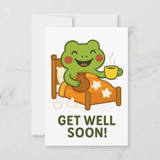 Tarjeta De Agradecimiento Get Well Soon Card - Sick Frog (Anverso)