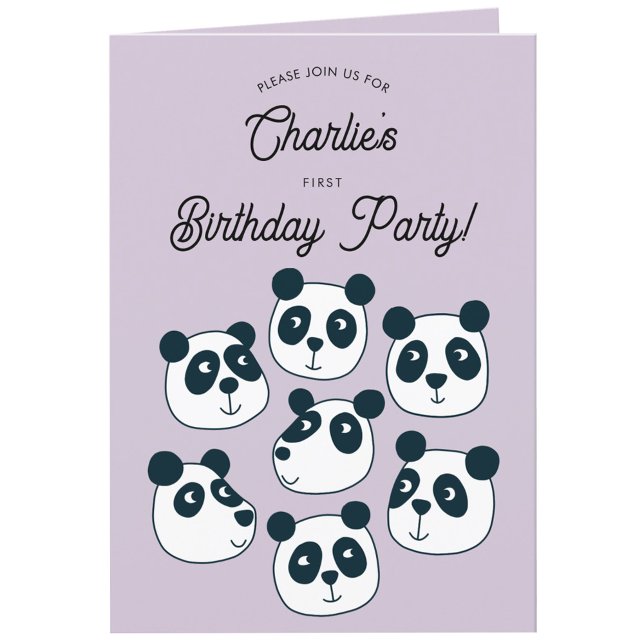 Tarjeta De Agradecimiento Giant Panda Bear Primer Fiesta de Cumpleaños Invit (Cute panda bear animal themed personalized first birthday party invitation)