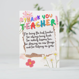 Tarjeta De Agradecimiento Gift card for teachers