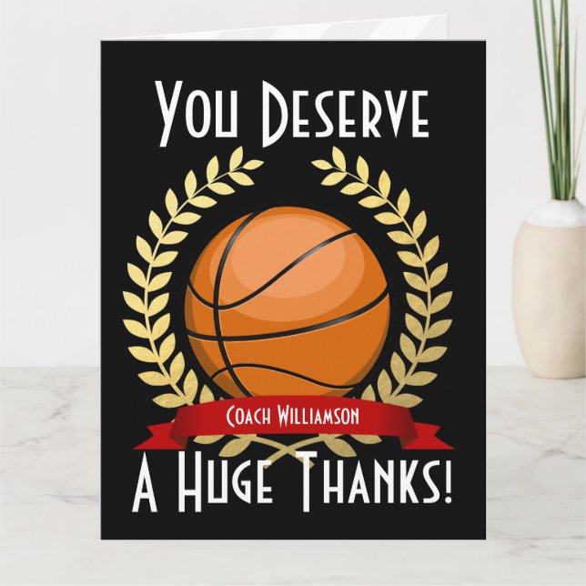 Tarjeta De Agradecimiento Gigante entrenador de básquetbol gracias negro (Anverso)