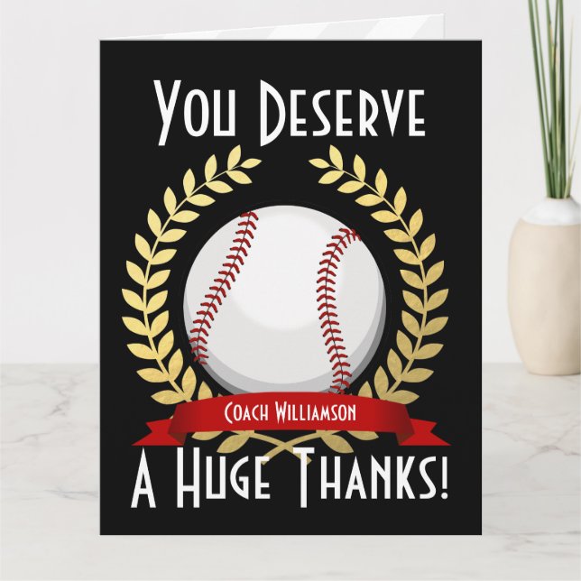 Tarjeta De Agradecimiento Gigante entrenador de béisbol gracias negro (Anverso)