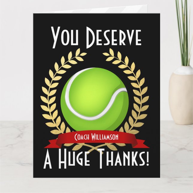 Tarjeta De Agradecimiento Gigante entrenador de tenis gracias negro (Anverso)