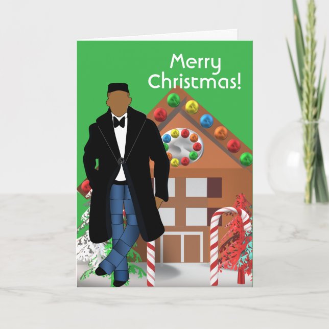 Tarjeta De Agradecimiento Gingerbread Candy Cane Black Male Christmas Card (Anverso)