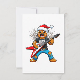 Tarjeta De Agradecimiento Gingerbread Rock Guitar Navidad 2026 Fiesta