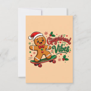 Tarjeta De Agradecimiento Gingerbread Vibes Patineta Navidad