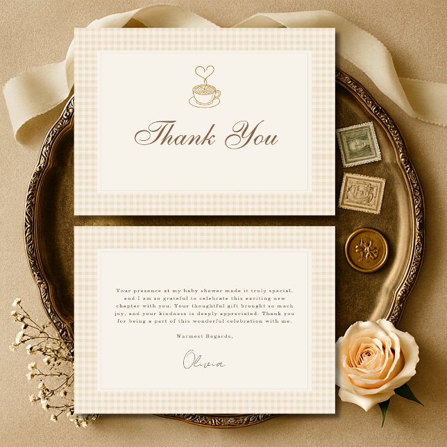 Tarjeta De Agradecimiento Gingham Baby is Brewing Coffee Baby Shower (Subido por el creador)