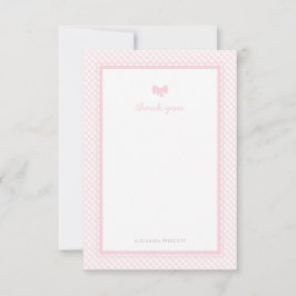 Tarjeta De Agradecimiento Gingham de bebé con arco rosa