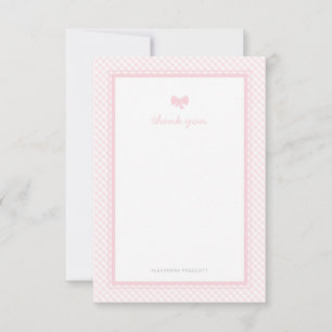 Tarjeta De Agradecimiento Gingham de bebé con arco rosa
