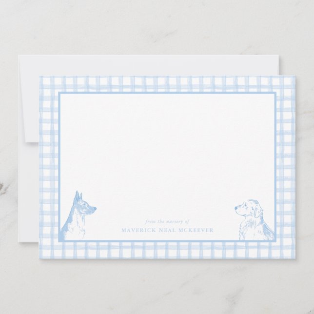 Tarjeta De Agradecimiento Gingham Dog Baby Boy | Enfermería de Stationery (Anverso)