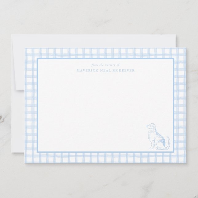 Tarjeta De Agradecimiento Gingham Dog Baby Boy | Nursery of Stationery (Anverso)