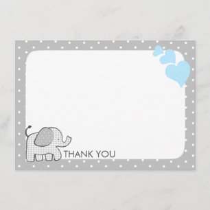 Tarjeta De Agradecimiento Gingham Elephant Baby Blue y Grey Gracias