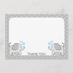 Tarjeta De Agradecimiento Gingham Elephant Baby Twins Gracias