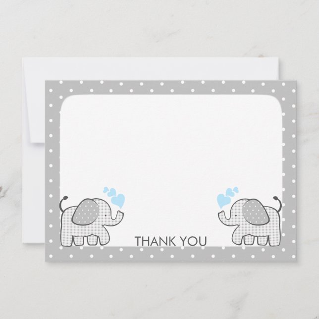 Tarjeta De Agradecimiento Gingham Elephant Baby Twins Gracias (Anverso)