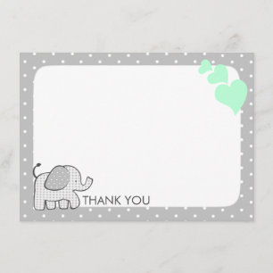 Tarjeta De Agradecimiento Gingham Elephant Mint Green Baby Gracias