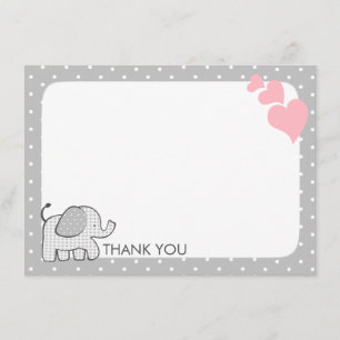 Tarjeta De Agradecimiento Gingham Elephant Pink Baby Gracias