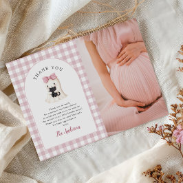 Tarjeta De Agradecimiento Gingham Halloween Ghost Chica Baby Shower Foto