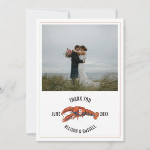 Tarjeta De Agradecimiento Gingham Lobster Rustic Coastal Boda