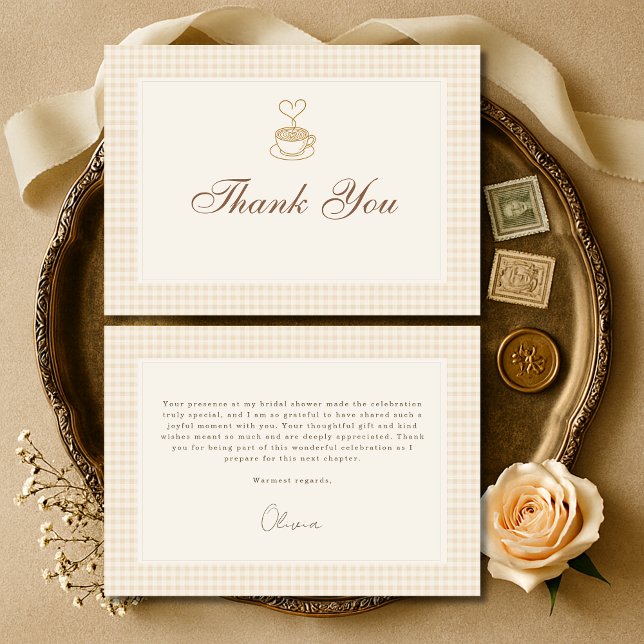 Tarjeta De Agradecimiento Gingham Love is Brewing Coffee Bridal Shower (Subido por el creador)
