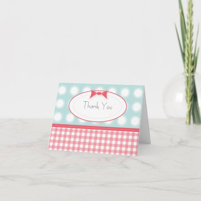 Tarjeta De Agradecimiento Gingham moderna: Rosa y Aqua (Anverso)