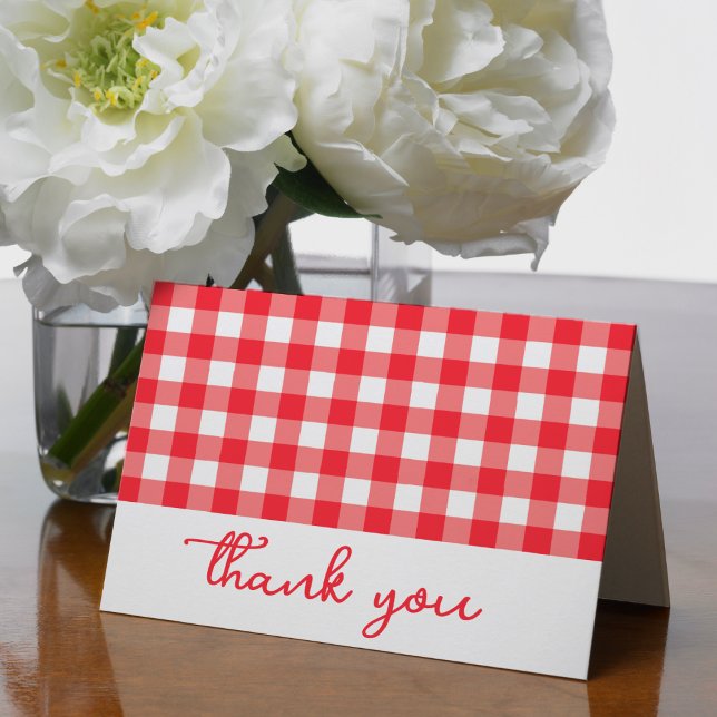 Tarjeta De Agradecimiento Gingham Plaid Red & White (Gingham Plaid Red & White Thank You Card
)