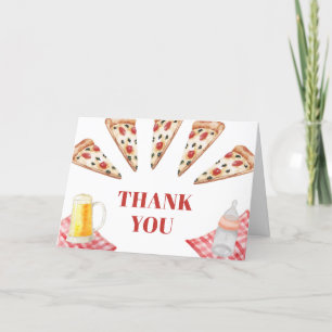 Tarjeta De Agradecimiento Gingham Rustic Modern Pizza Beers Baby Shower
