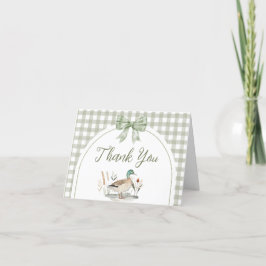 Tarjeta De Agradecimiento Gingham Sage Green Mallard Duck Baby Shower