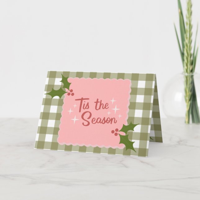 Tarjeta De Agradecimiento Gingham Tis’ la carta de los Navidades de temporad (Anverso)