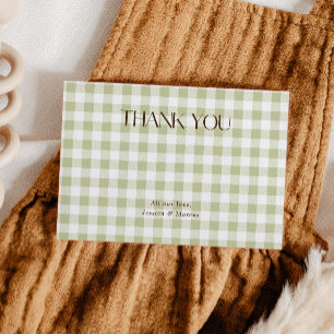 Tarjeta De Agradecimiento Gingham Verde Género Neutral