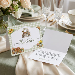 Tarjeta De Agradecimiento Gingham Verde Rústico Está Fresca En El Mercado