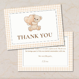 Tarjeta De Agradecimiento Gingham we can bearly wait baby shower, teddy bear