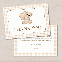 Tarjeta De Agradecimiento Gingham we can bearly wait baby shower, teddy bear