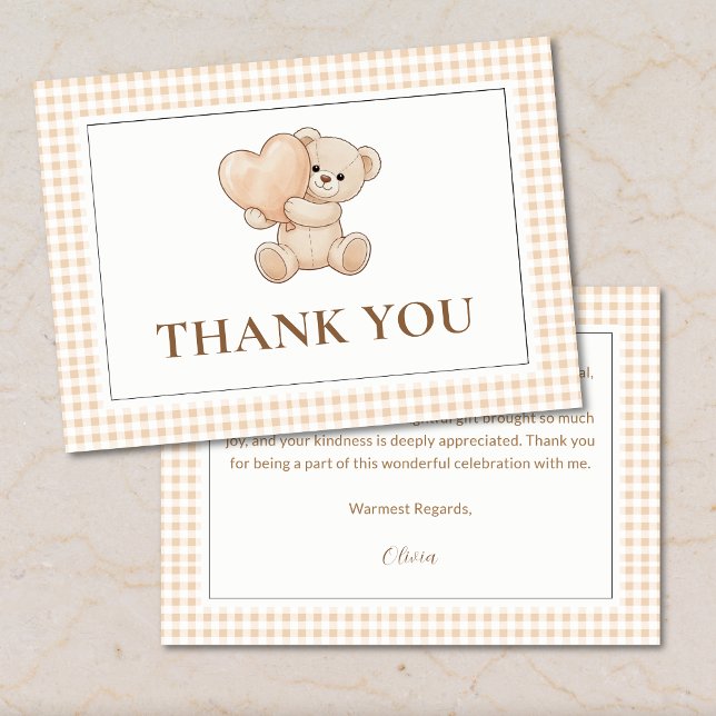 Tarjeta De Agradecimiento Gingham we can bearly wait baby shower, teddy bear (Subido por el creador)