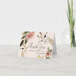 Tarjeta De Agradecimiento Giraffe Chica Floral Rosa Primer cumpleaños