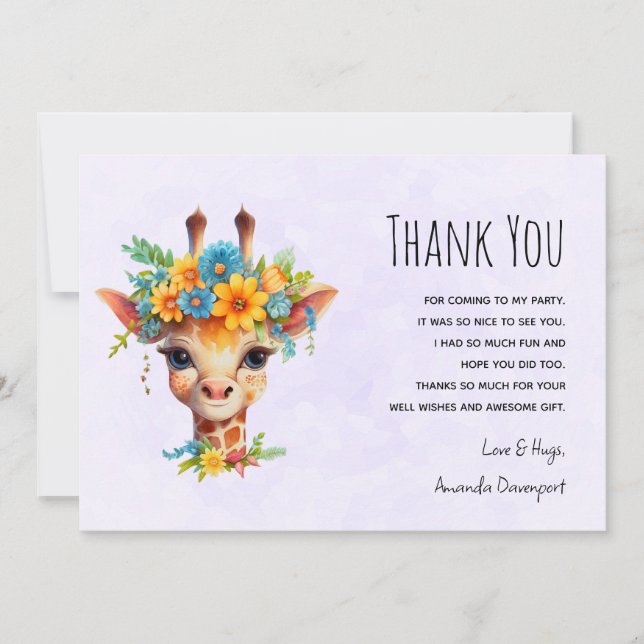 Tarjeta De Agradecimiento Giraffe cutánea con corona floral (Anverso)