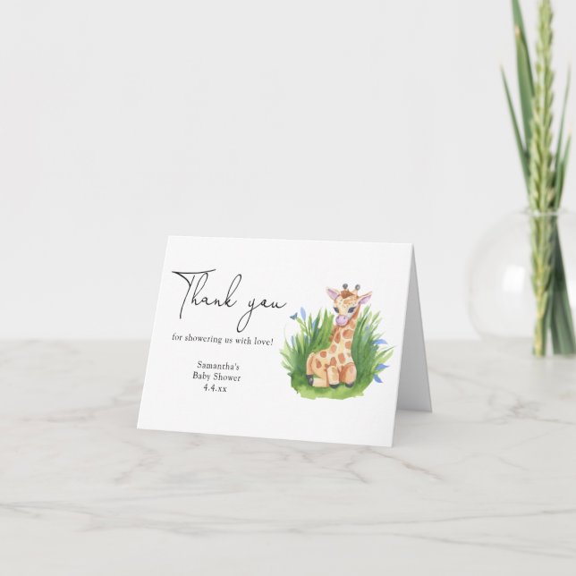 Tarjeta De Agradecimiento Giraffe - gracias bebé ducha (Anverso)