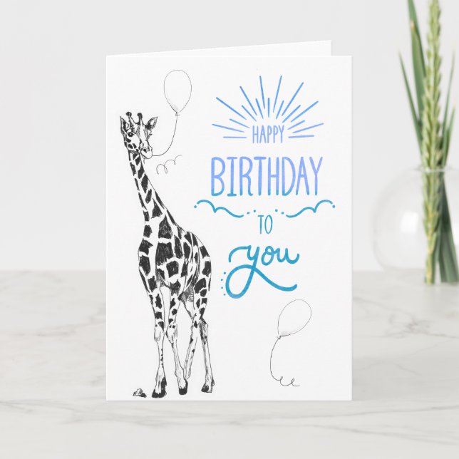 Tarjeta De Agradecimiento Giraffe Happy Birday Card (Anverso)