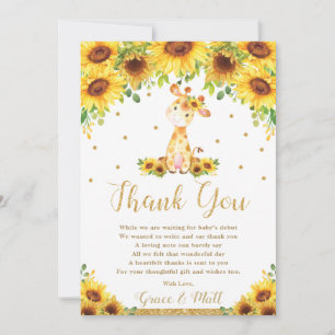 Tarjeta De Agradecimiento Giraffe Sunflower Baby Shower