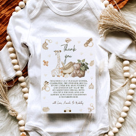 Tarjeta De Agradecimiento Giraffe y Bear Neutral Boho Baby Shower
