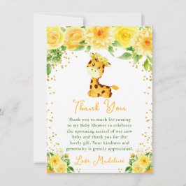 Tarjeta De Agradecimiento Giraffe Yellow Floral Baby Shower