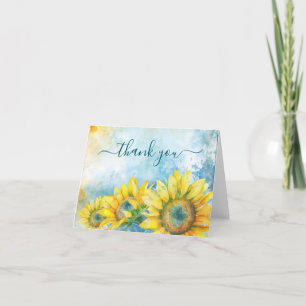 Tarjeta De Agradecimiento Girasol acuarela azul teal oscuro