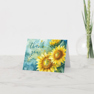 Tarjeta De Agradecimiento Girasol acuarela azul teñido oscuro