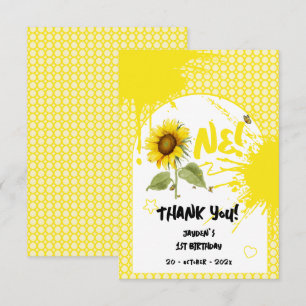 Tarjeta De Agradecimiento Girasol acuarela con mariposas Cumpleaños 1