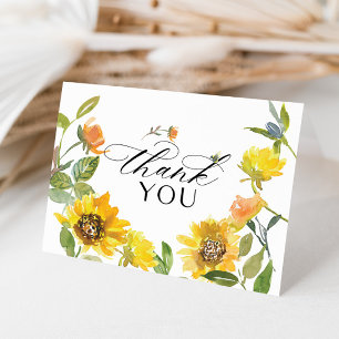 Tarjeta De Agradecimiento Girasol Amarillo Elegante Abeja Soleada Gracias