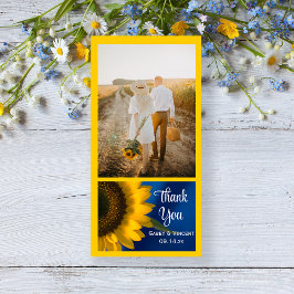 Tarjeta De Agradecimiento Girasol amarillo en Boda azul Gracias foto