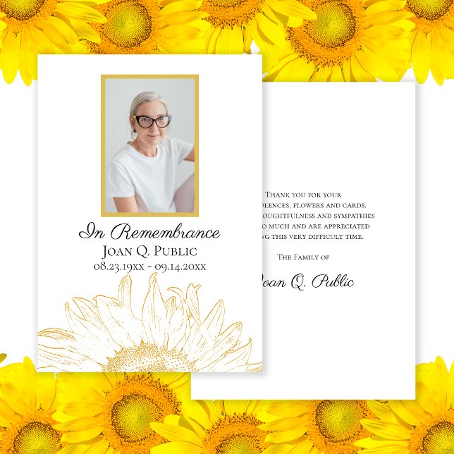 Tarjeta De Agradecimiento Girasol Amarillo Gráfico Sentimiento Funeral (Subido por el creador)